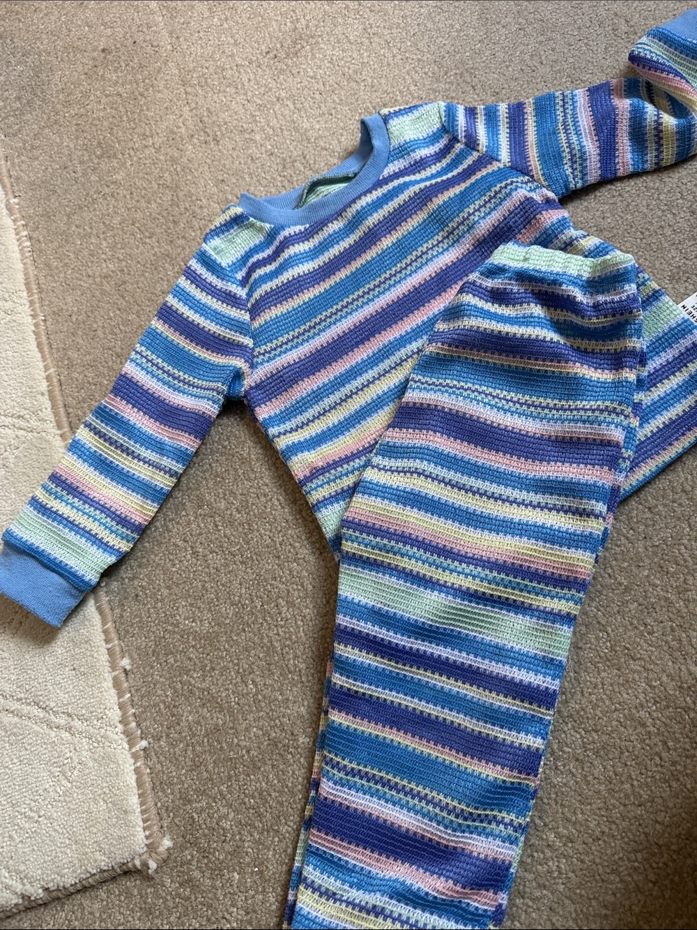 Striped Knit Loungewear Set in Pastel Blues and Multi